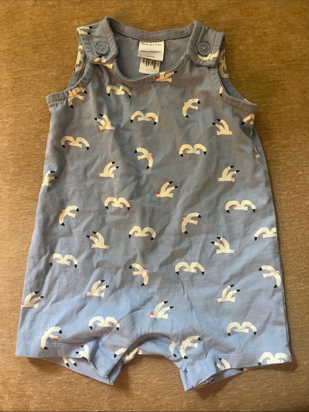 Hanna Andersson Light Blue Seagull Print One-Piece Romper